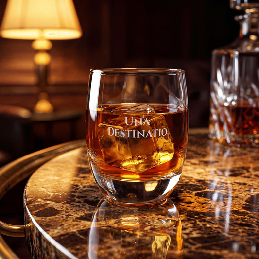 Una Destinatio Heritage Etched Whiskey Glass