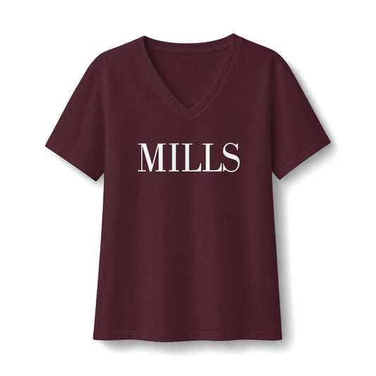 Mills Logo Women’s Relaxed V‑Neck Tee
