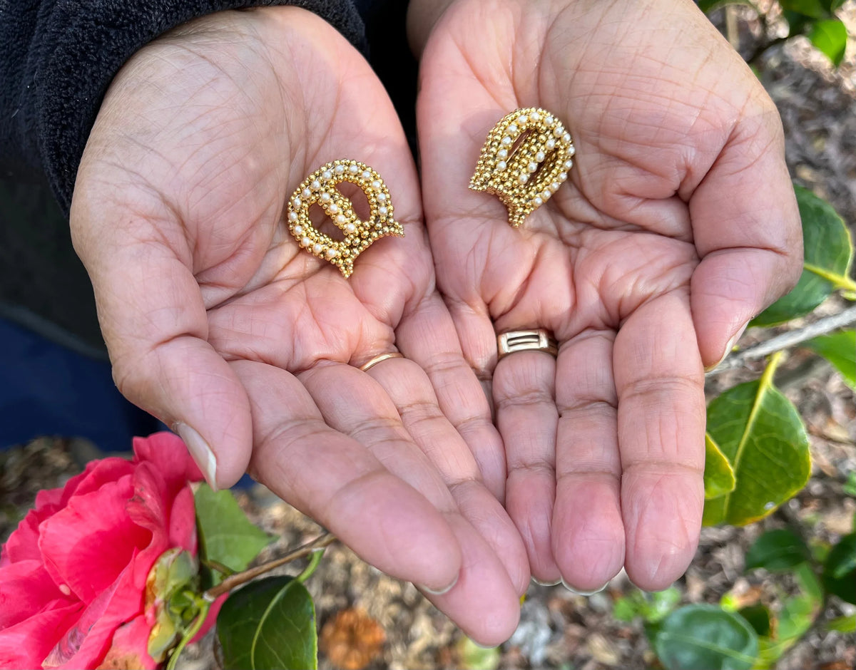 Beaded Pearl “M” Brooch — Global Women’s Artisan Collection