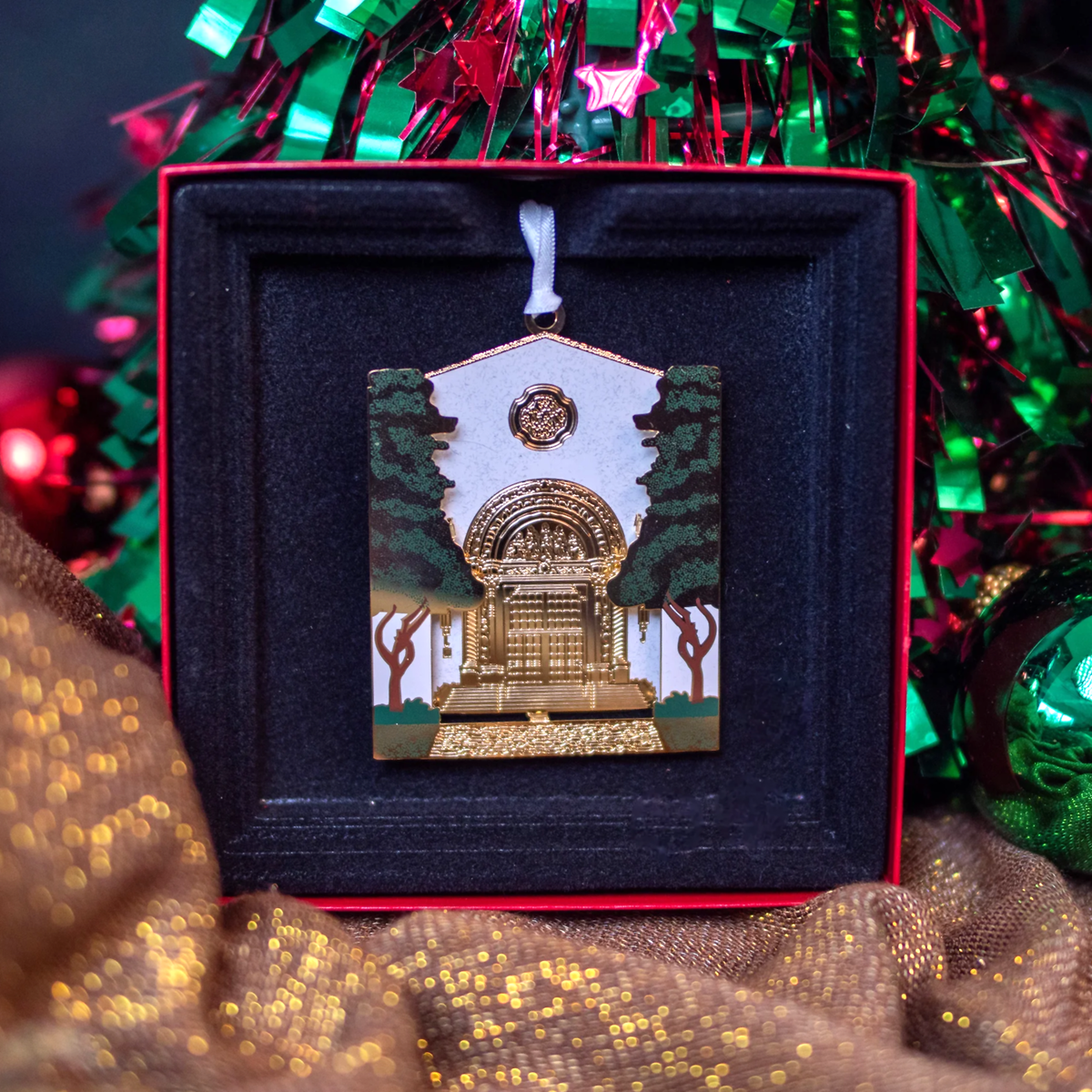 Music Building Brass Ornament: 24k Gold